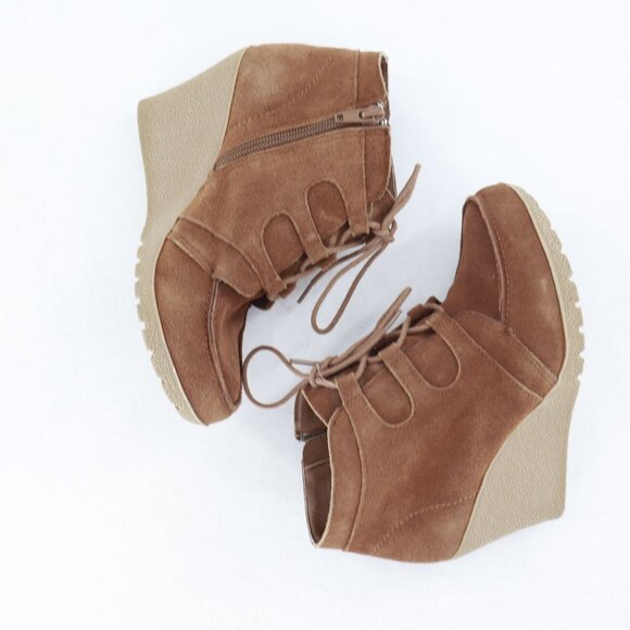 Mia Berdina Suede Lace-Up Wedge Booties Womens 6 Rust Boho Retro Bohemian Career - Picture 8 of 14